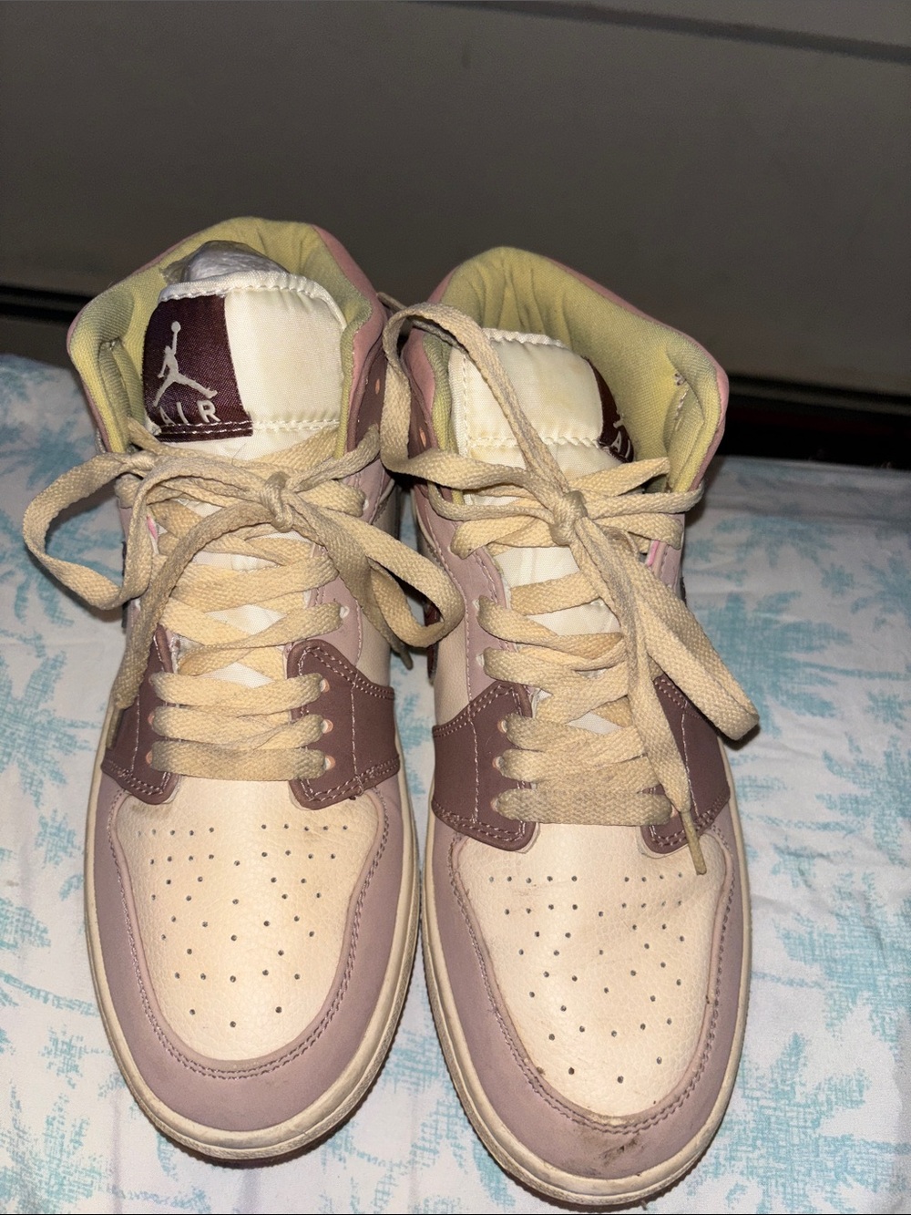 Jordan Men’s Mid-Top Sneakers in Cream and Mauve